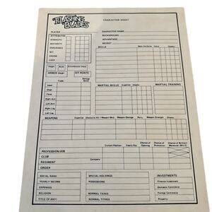 Flashing Blade Character Sheets Role Playing Game